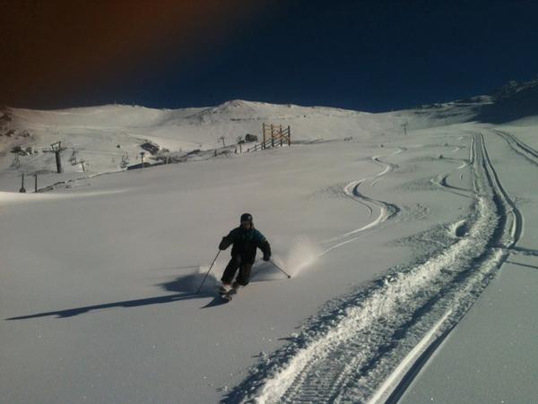 Blair James, Head of Snowmaking at Mt Hutt, putting in some product testing.  
